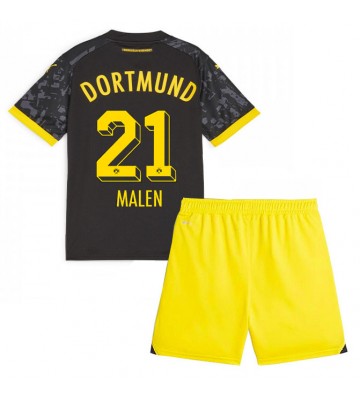 Lacne Dětský Futbalové dres Borussia Dortmund Donyell Malen #21 2023-24 Krátky Rukáv - Preč (+ trenírky)